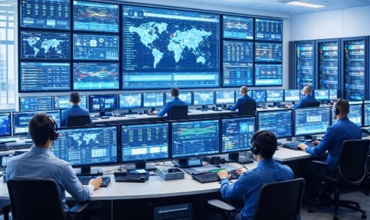 Engineers monitoring data center systems from a control room
